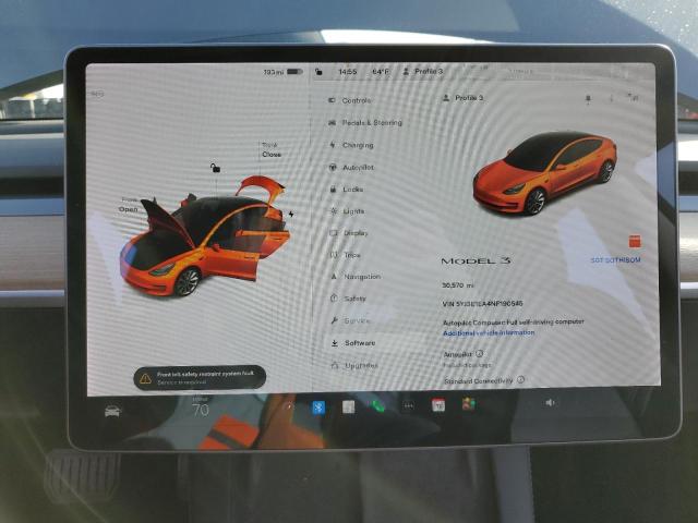 Photo 9 from auction – 2022 TESLA MODEL 3 with VIN 5YJ3E1EA4NF190545