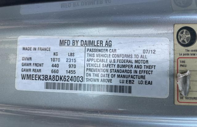 Photo 10 from auction – 2013 SMART FORTWO PAS with VIN WMEEK3BA8DK624003