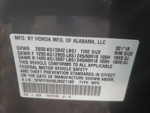 Photo 14 from auction – 2018 HONDA PILOT EXL with VIN 5FNYF6H50JB021180