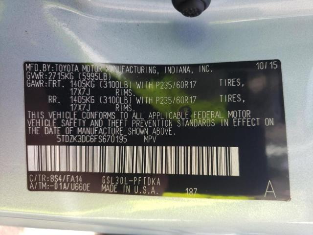 Photo 14 from auction – 2015 TOYOTA SIENNA with VIN 5TDZK3DC6FS670195