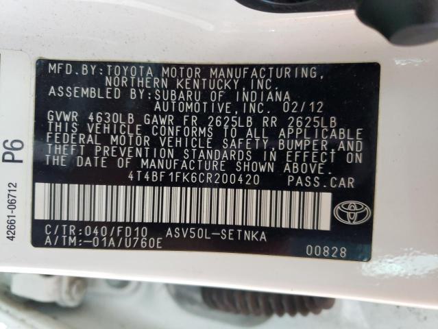 Photo 14 from auction – 2012 TOYOTA CAMRY BASE with VIN 4T4BF1FK6CR200420
