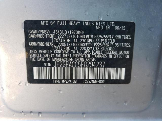 Photo 14 from auction – 2015 SUBARU XV CROSSTR with VIN JF2GPACC5F8294237
