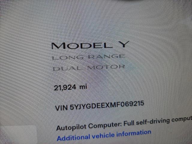Photo 9 from auction – 2021 TESLA MODEL Y with VIN 5YJYGDEEXMF069215