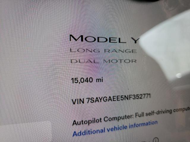 Photo 9 from auction – 2022 TESLA MODEL Y with VIN 7SAYGAEE5NF352771