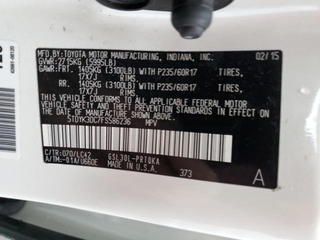 Photo 14 from auction – 2015 TOYOTA SIENNA XLE with VIN 5TDYK3DC7FS586236