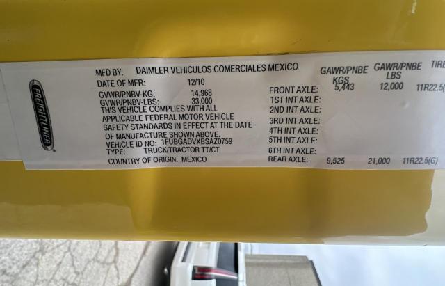 Photo 10 from auction – 2011 FREIGHTLINER CASCADIA 1 with VIN 1FUBGADVXBSAZ0759