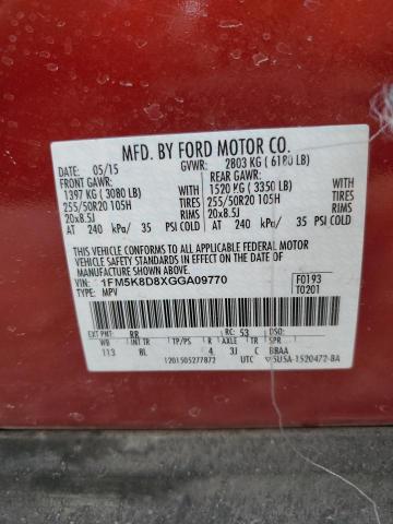 Photo 14 from auction – 2016 FORD EXPLORER X with VIN 1FM5K8D8XGGA09770