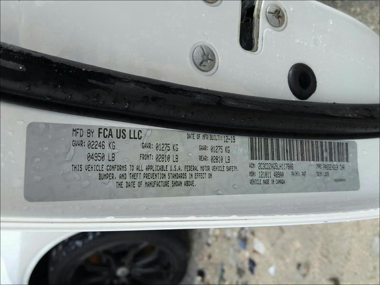 Photo 10 from auction – 2020 DODGE CHALLENGER with VIN 2C3CDZAG5LH117806