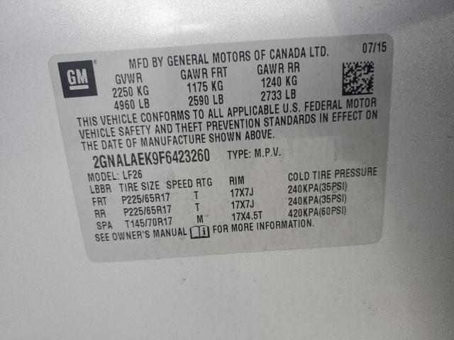 Photo 14 from auction – 2015 CHEVROLET EQUINOX LS with VIN 2GNALAEK9F6423260