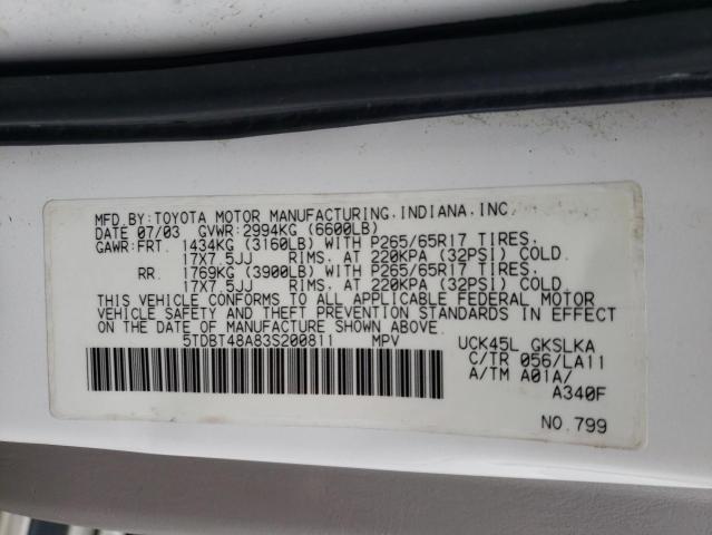 Photo 14 from auction – 2003 TOYOTA SEQUOIA LI with VIN 5TDBT48A83S200811