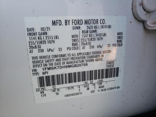 Photo 14 from auction – 2021 FORD EXPLORER X with VIN 1FMSK7DH9MGB20769