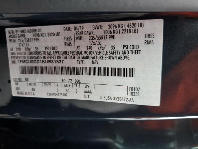 Photo 14 from auction – 2019 FORD ESCAPE SE with VIN 1FMCU0GD1KUB81837