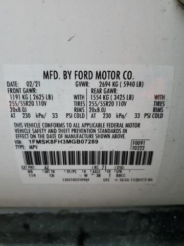 Foto 14 de la subasta – 2021 FORD EXPLORER L con VIN 1FMSK8FH3MGB07289