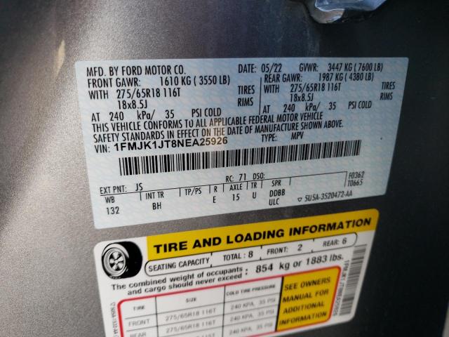 Photo 14 from auction – 2022 FORD EXPEDITION with VIN 1FMJK1JT8NEA25926
