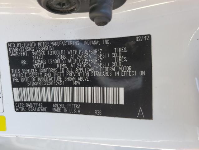Photo 14 from auction – 2012 TOYOTA SIENNA BAS with VIN 5TDKA3DC7CS012451