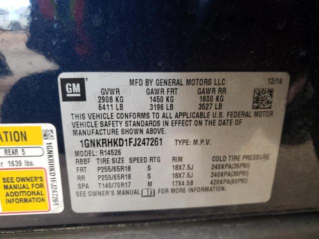 Photo 14 from auction – 2015 CHEVROLET TRAVERSE L with VIN 1GNKRHKD1FJ247261