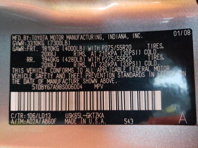 Photo 14 from auction – 2008 TOYOTA SEQUOIA PL with VIN 5TDBY67A98S006004