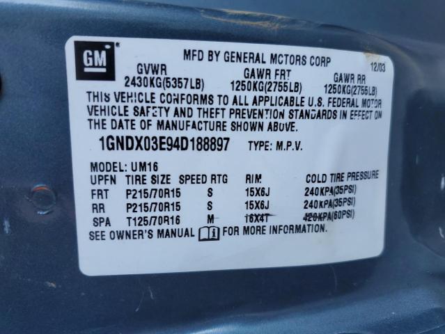 Photo 14 from auction – 2004 CHEVROLET VENTURE with VIN 1GNDX03E94D188897