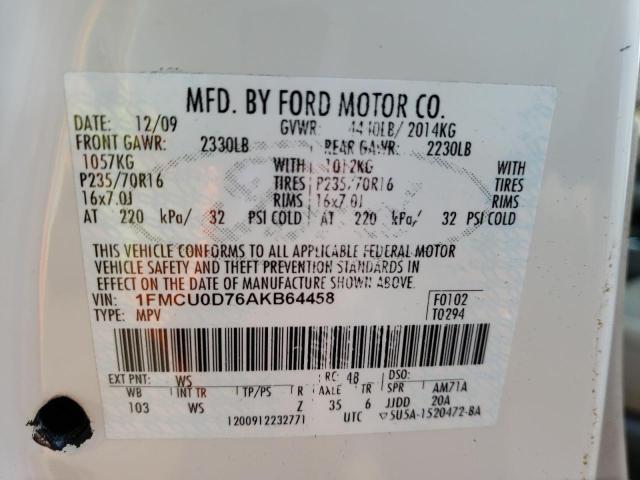 Photo 14 from auction – 2010 FORD ESCAPE XLT with VIN 1FMCU0D76AKB64458