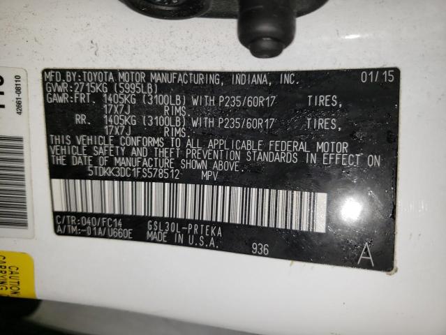 Photo 14 from auction – 2015 TOYOTA SIENNA LE with VIN 5TDKK3DC1FS578512