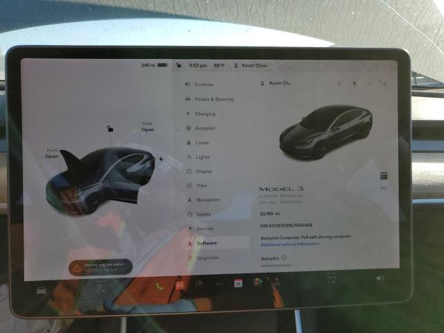 Photo 9 from auction – 2020 TESLA MODEL 3 with VIN 5YJ3E1EB9LF663488