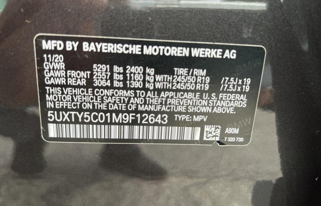 Photo 10 from auction – 2021 BMW X3 XDRIVE3 with VIN 5UXTY5C01M9F12643