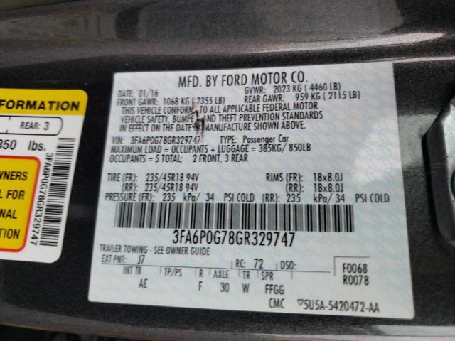Photo 10 from auction – 2016 FORD FUSION S with VIN 3FA6P0G78GR329747