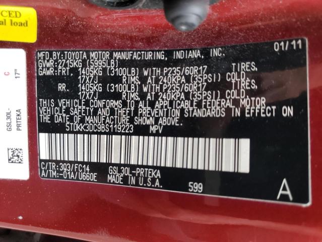 Photo 14 from auction – 2011 TOYOTA SIENNA LE with VIN 5TDKK3DC9BS119223