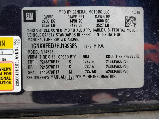 Photo 14 from auction – 2017 CHEVROLET TRAVERSE L with VIN 1GNKVFED7HJ199683
