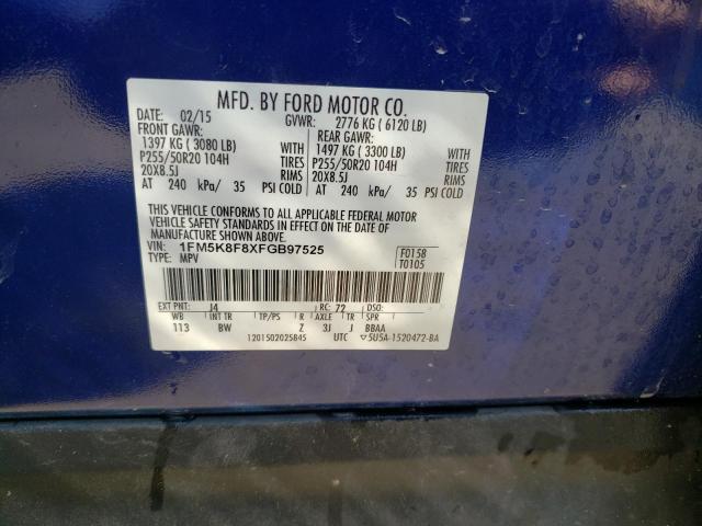 Photo 14 from auction – 2015 FORD EXPLORER L with VIN 1FM5K8F8XFGB97525