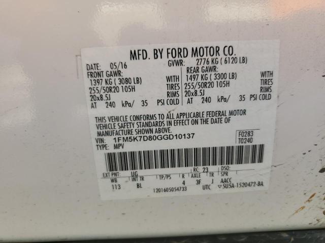 Photo 14 from auction – 2016 FORD EXPLORER X with VIN 1FM5K7D80GGD10137