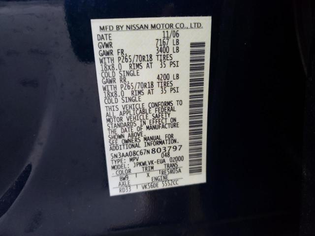 Photo 14 from auction – 2007 INFINITI QX56 with VIN 5N3AA08C67N803797
