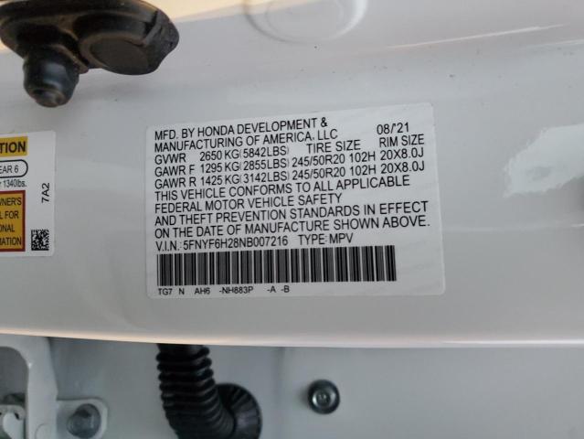Photo 14 from auction – 2022 HONDA PILOT SE with VIN 5FNYF6H28NB007216