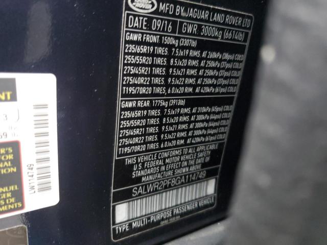 Photo 14 from auction – 2016 LAND ROVER RANGE ROVE with VIN SALWR2PF8GA114749