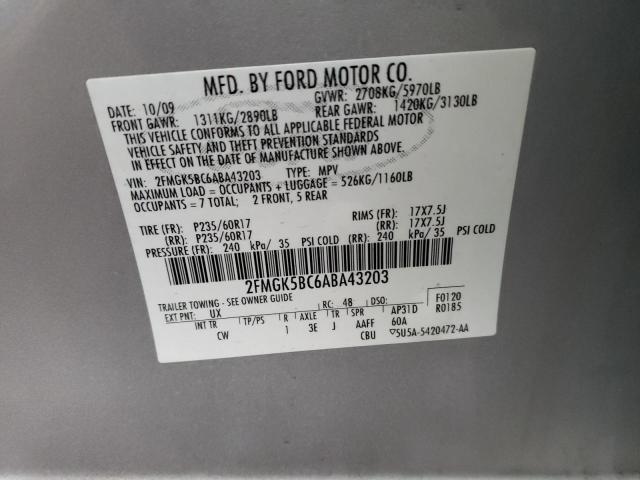 Photo 14 from auction – 2010 FORD FLEX SE with VIN 2FMGK5BC6ABA43203