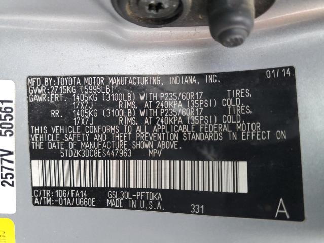 Photo 14 from auction – 2014 TOYOTA SIENNA with VIN 5TDZK3DC8ES447963