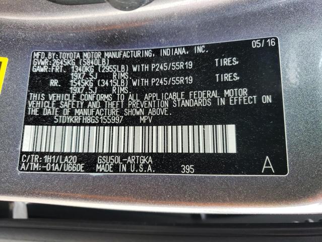Photo 14 from auction – 2016 TOYOTA HIGHLANDER with VIN 5TDYKRFH8GS155997