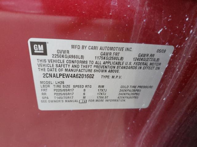 Photo 14 from auction – 2010 CHEVROLET EQUINOX LT with VIN 2CNALPEW4A6201602