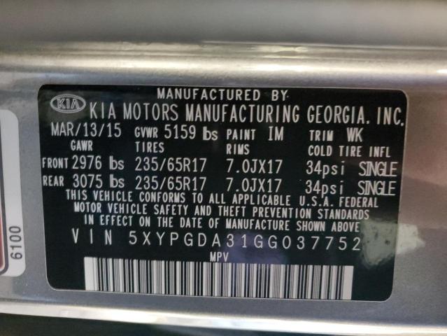 Photo 14 from auction – 2016 KIA SORENTO LX with VIN 5XYPGDA31GG037752