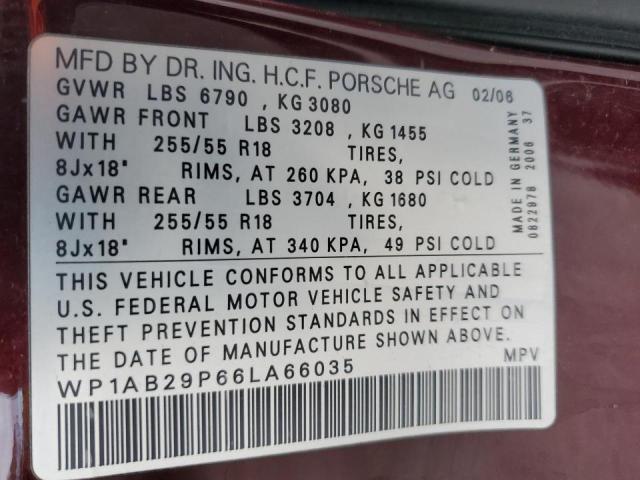 Photo 14 from auction – 2006 PORSCHE CAYENNE S with VIN WP1AB29P66LA66035