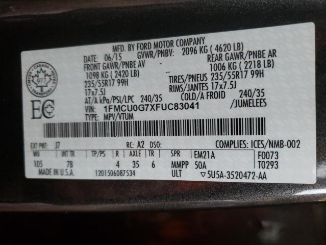 Photo 14 from auction – 2015 FORD ESCAPE SE with VIN 1FMCU0G7XFUC83041