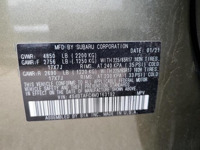Photo 14 from auction – 2021 SUBARU OUTBACK PR with VIN 4S4BTAFC4M3163192