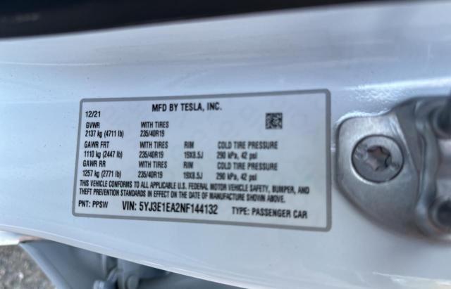 Photo 10 from auction – 2022 TESLA MODEL 3 with VIN 5YJ3E1EA2NF144132