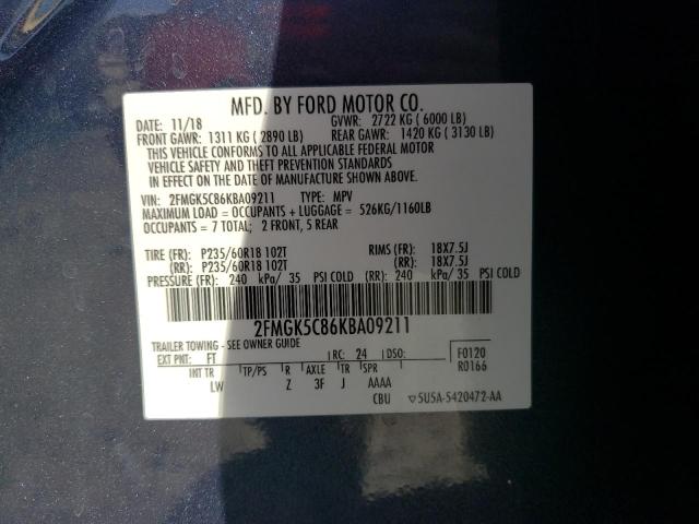 Photo 14 from auction – 2019 FORD FLEX SEL with VIN 2FMGK5C86KBA09211