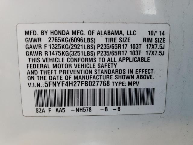 Foto 14 de la subasta – 2015 HONDA PILOT LX con VIN 5FNYF4H27FB027768