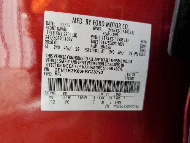 Photo 14 from auction – 2015 FORD EDGE with VIN 2FMTK3K86FBC28793
