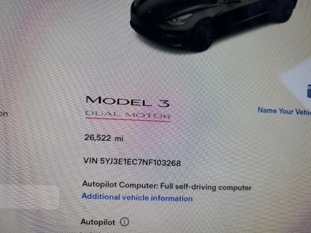 Photo 9 from auction – 2022 TESLA MODEL 3 with VIN 5YJ3E1EC7NF103268
