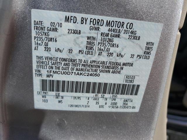 Photo 14 from auction – 2010 FORD ESCAPE XLT with VIN 1FMCU0D71AKC24050