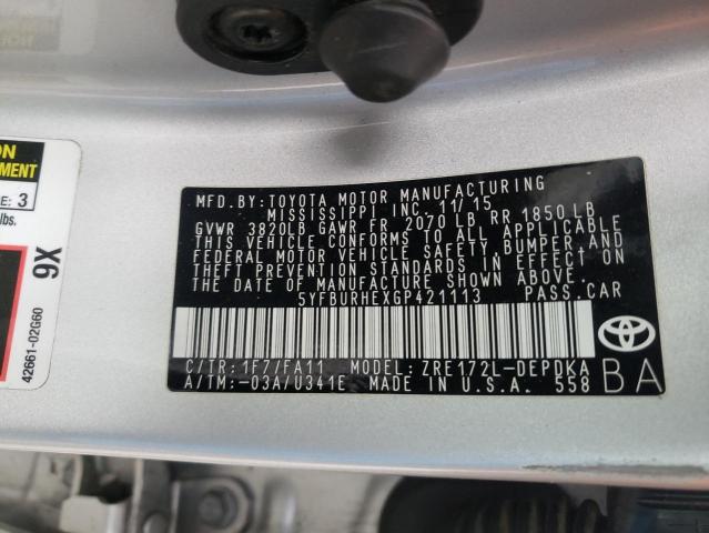 Photo 10 from auction – 2016 TOYOTA COROLLA L with VIN 5YFBURHEXGP421113