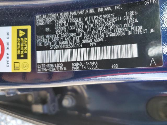Photo 14 from auction – 2012 TOYOTA HIGHLANDER with VIN 5TDZK3EHXCS080104